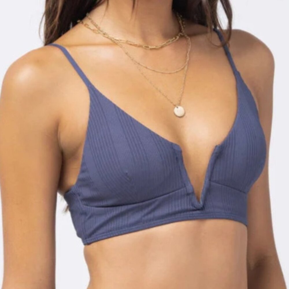 NWT L*Space Bikini Top Women's Large Swim Navy Blue Siren Ribbed Swimwear